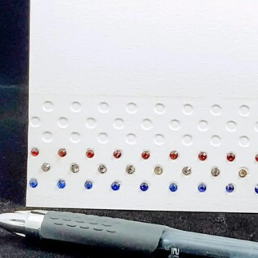 Rhinestone Note Cards (Set of 6), Bling Embellished - Red-White-Blue Rhinestones